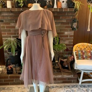 Vtg 70’s Taffeta and Chiffon Angel Sleeve Dress